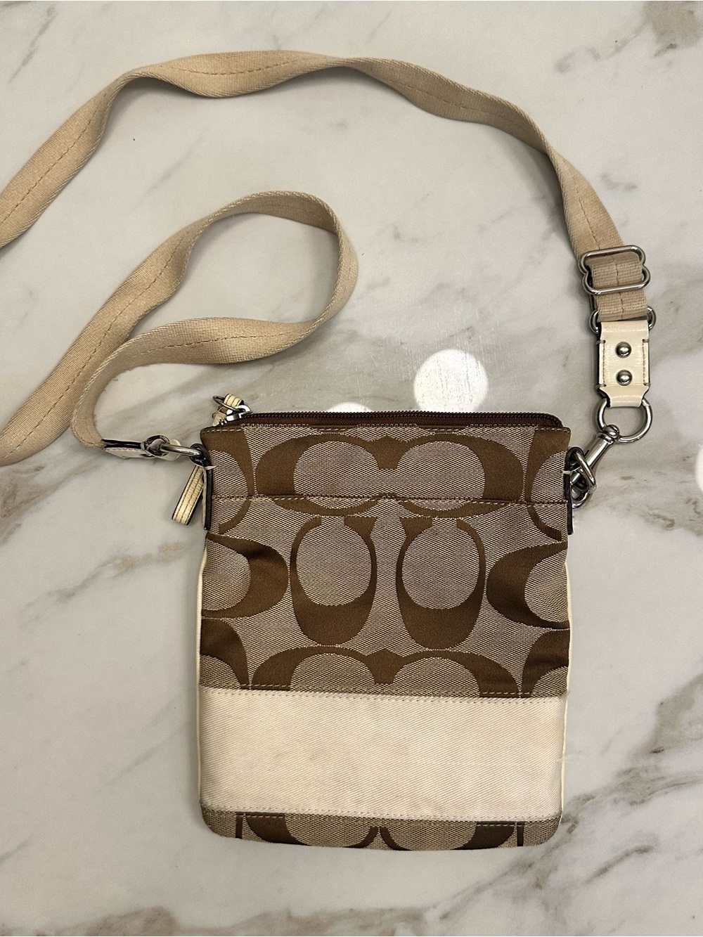 Coach Khaki and Tan Canvas Crossbody Bag